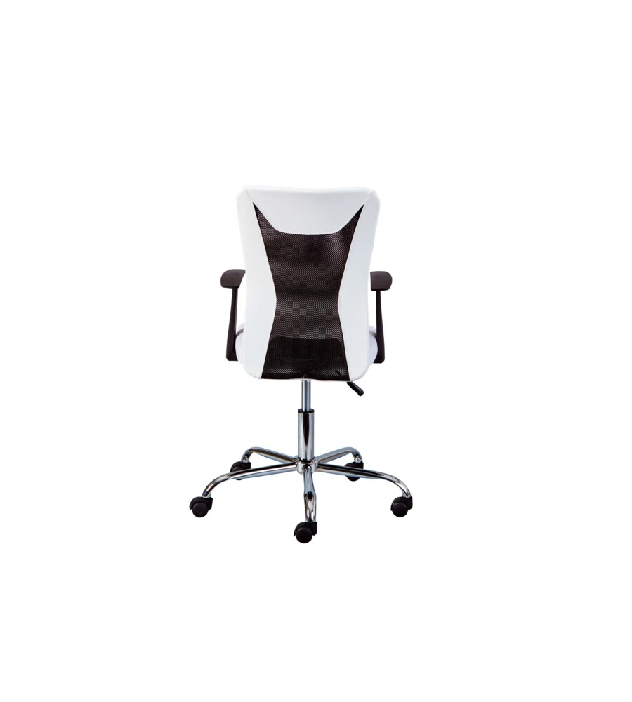 Poltroncina ufficio bianca con braccioli e ruote, 55x54,5x85-95 cm